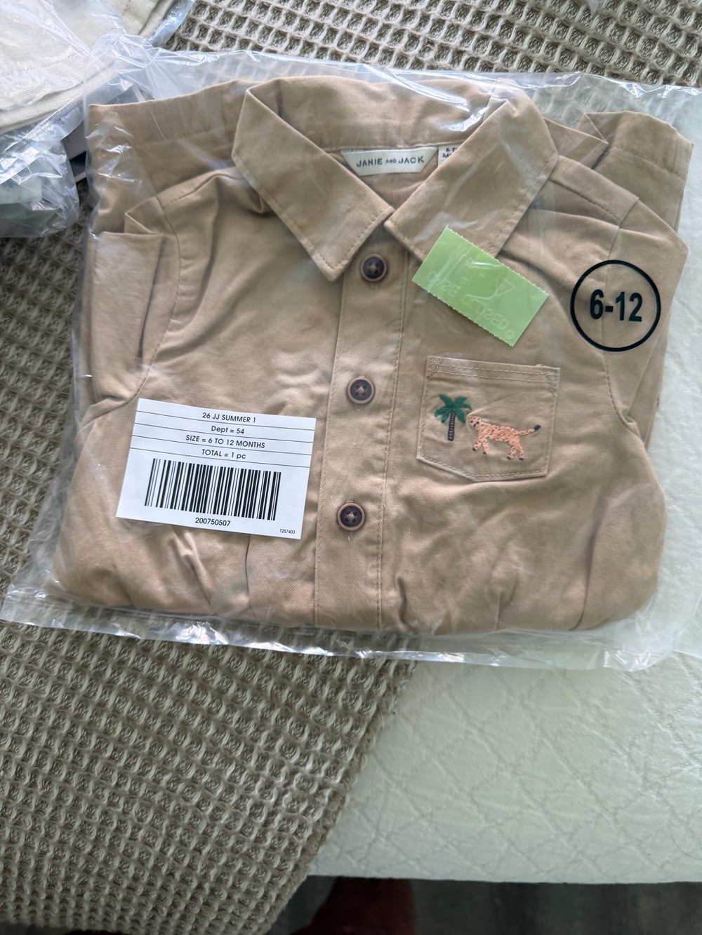 Janie and Jack Beige Embroidered Pocket safari jumpsuit size 6 to 12 months new